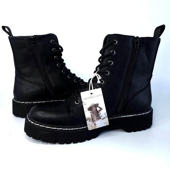 Sincerly Jules Shoes - Sincerely Jules Harley Lug Sole Chunky Heel Boots Black 9.5